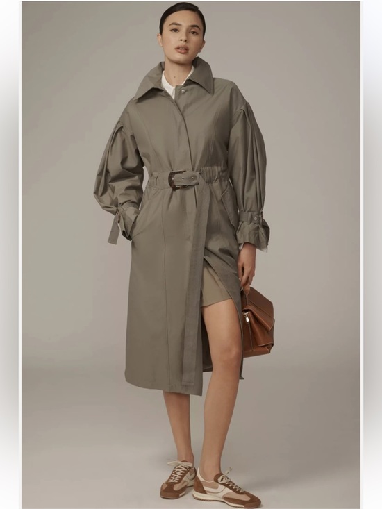 Anthropologie Jackets & Blazers - Anthropologie $178 Olive Green Belted Long Trenchcoat